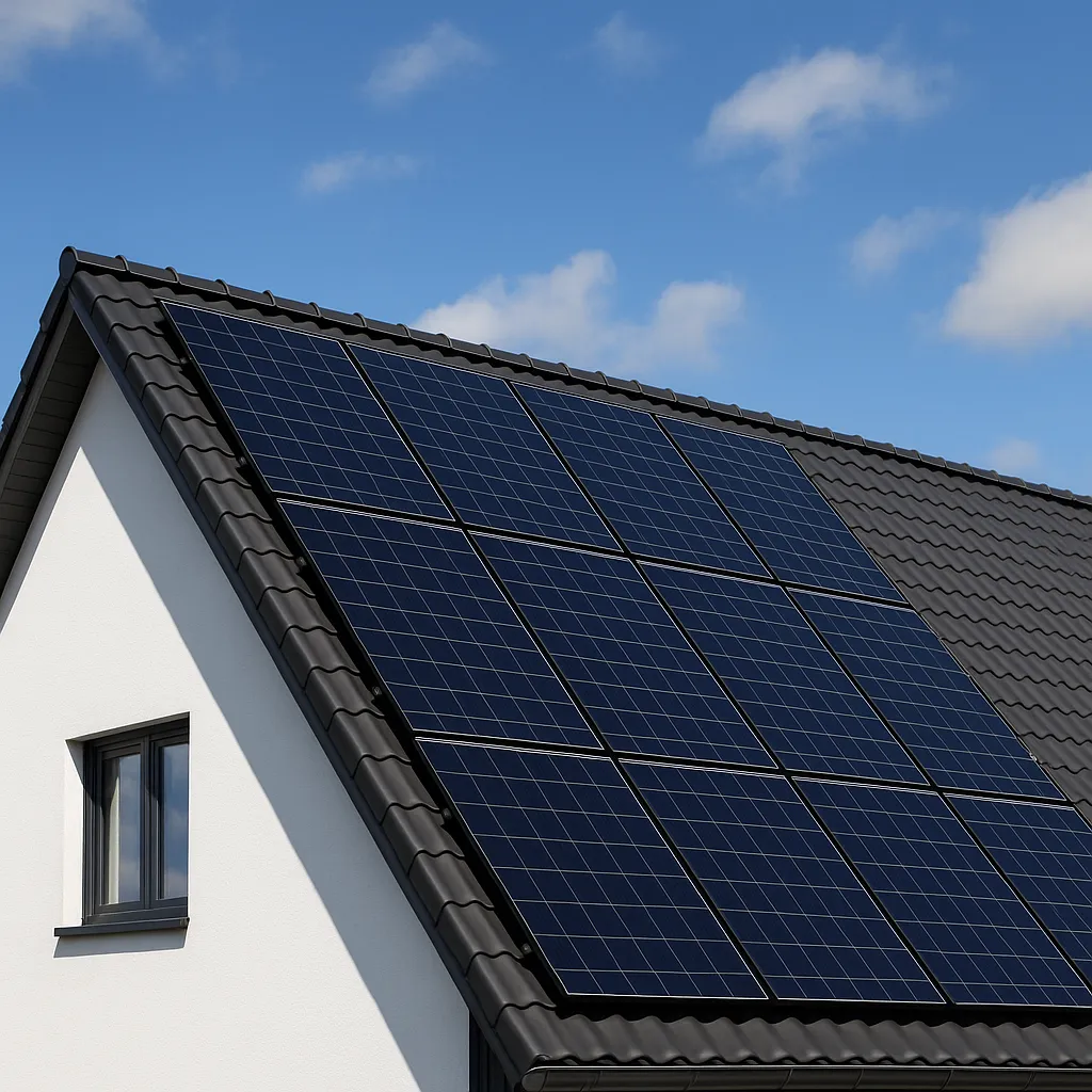 Solarmodule auf schwarzem Dach – klare Modulanordnung