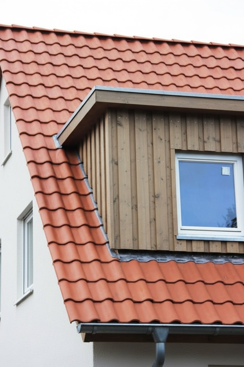 Ziegeldach mit Holzgaube – Details am Anschluss