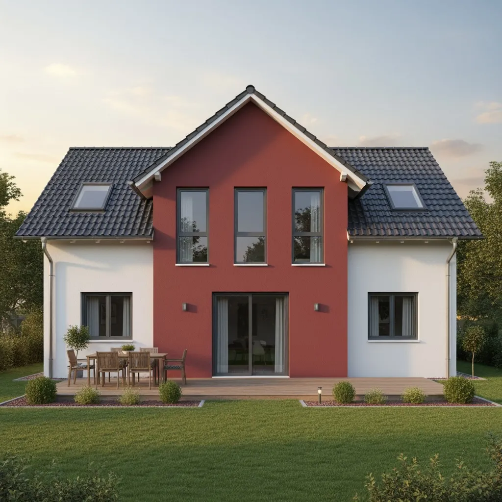 Modernes Einfamilienhaus mit grauen Ziegeln – Abendstimmung